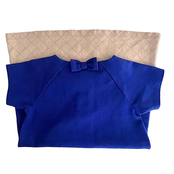 Janie & Jack Color Block Blue & Tan Dress w/ Bow Accent Girls Size 6 - Picture 3 of 10